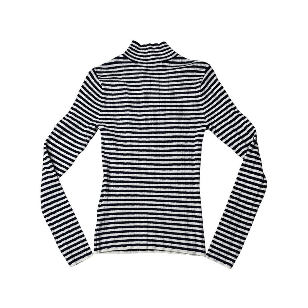Abercrombie Black White Striped Ribbed Turtleneck Top Small - Picture 5 of 9